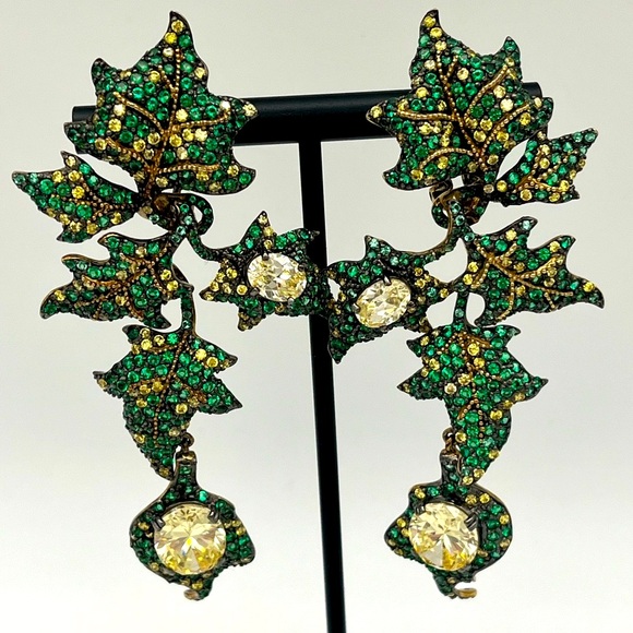Statement Earrings - Vine Cluster Dangle Drop Earrings w/ Semi-Precious Stones - Picture 3 of 11
